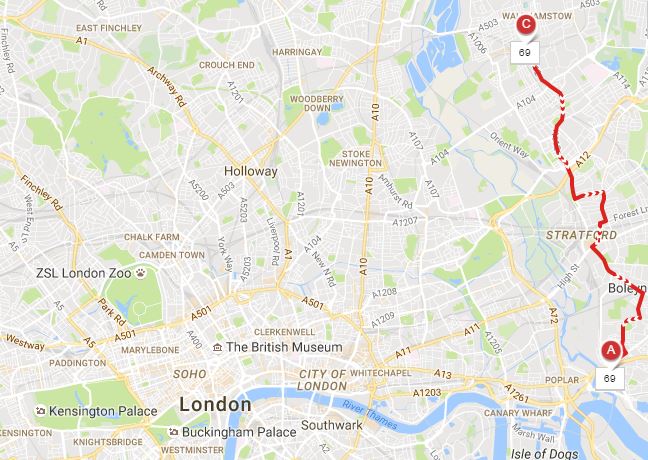 Bus 69 Route Map London - Core Demonstration